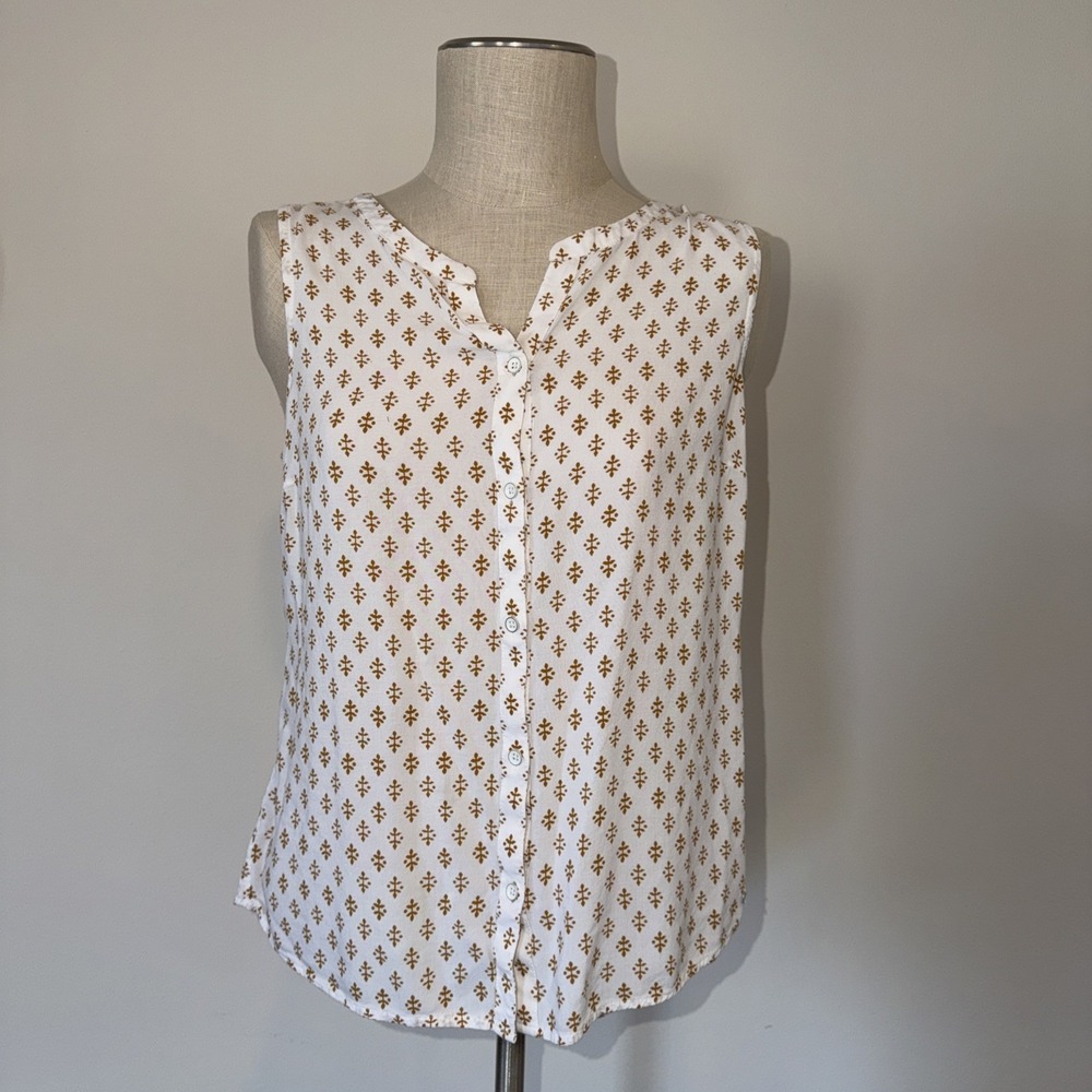 Eddie Bauer Top Women's Medium Sleeveless‎ Tank Button Up Blouse 100% Rayon